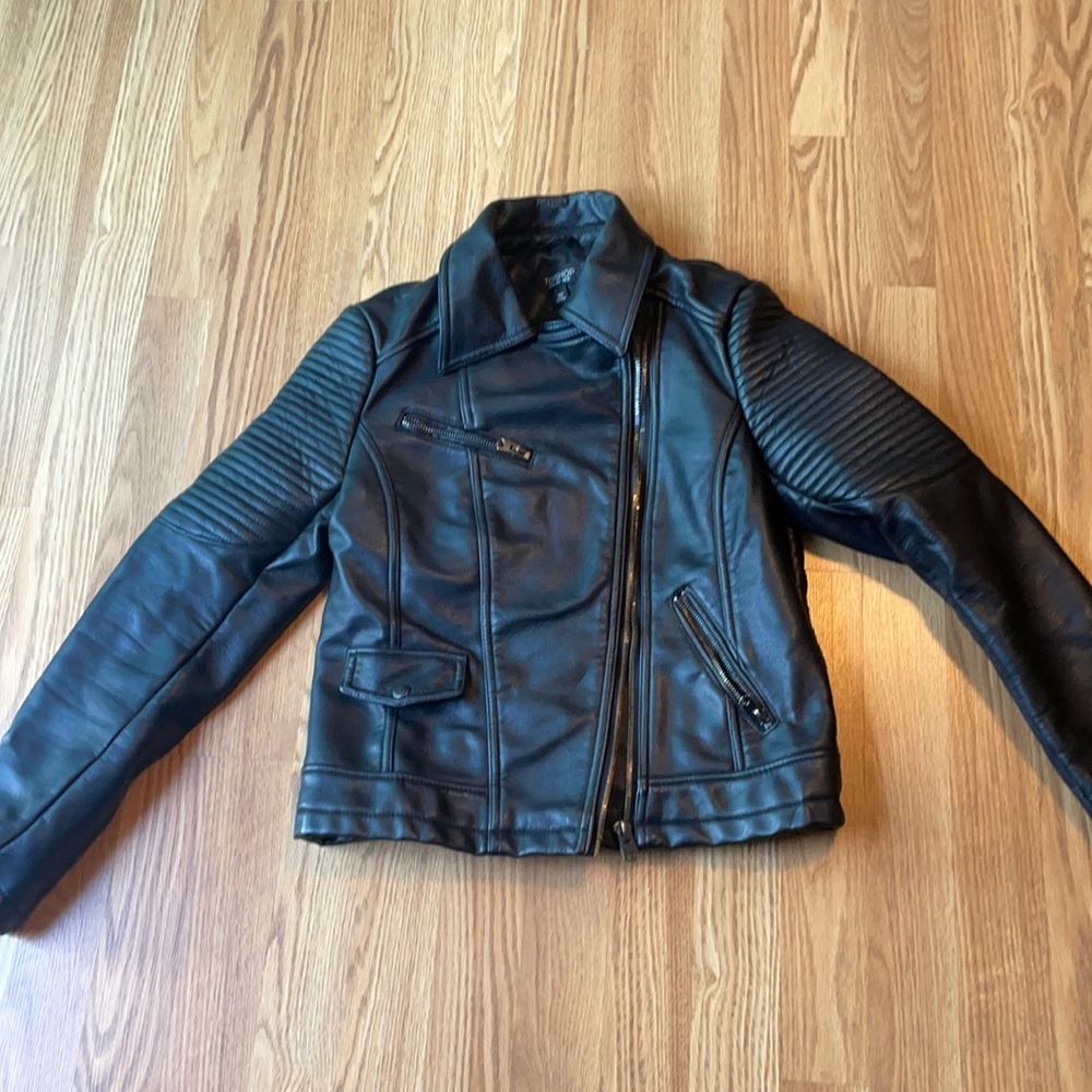 Top shop black leather female jacket size 6